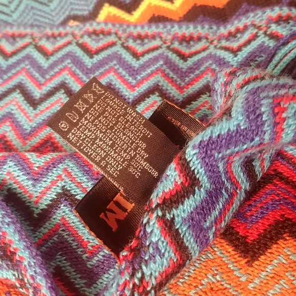 Missoni Chevron Zigzag Multicolor Wool Blend Fringed Knit Scarf Italy orange - Picture 4 of 6